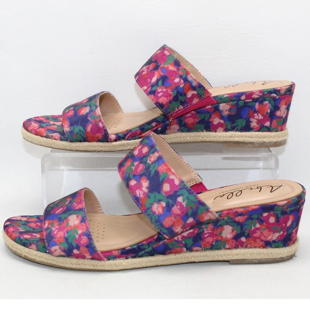Abella Shayla Womens Floral Espadrille Wedge Slide Sandals Multi Color‎ Size 8M